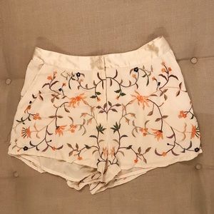 Floral Embroidered Silk Shorts
